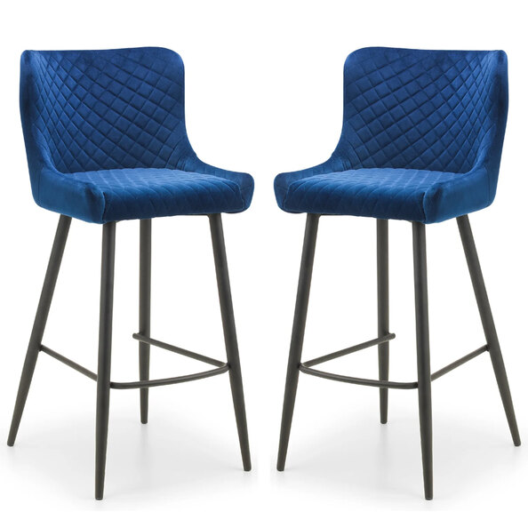 Lakia Blue Velvet Bar Stools With Black Legs - Pair