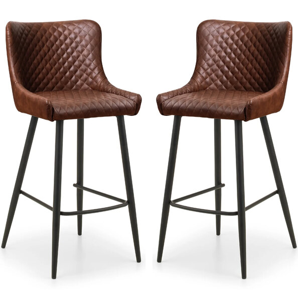 Lakia Brown Faux Leather Bar Stools With Black Legs - Pair