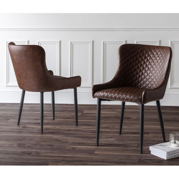 Lakia Brown Faux Leather Dining Chairs In Pair