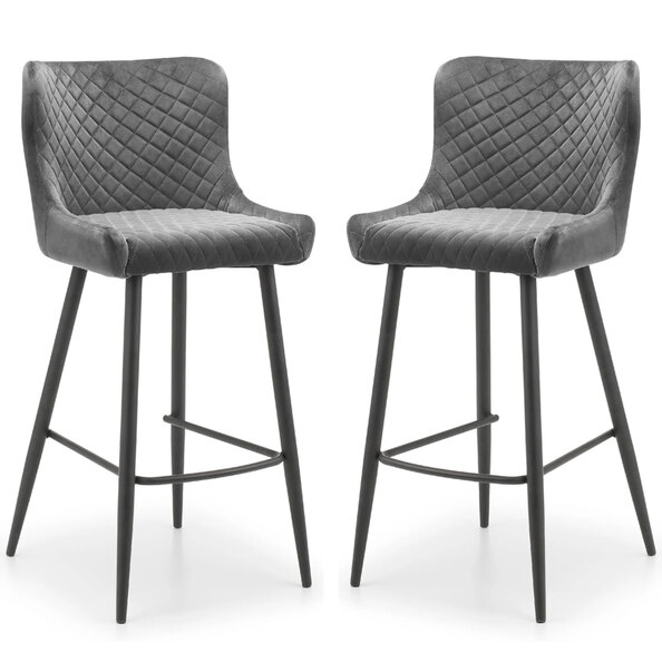 Lakia Grey Velvet Bar Stools With Black Legs - Pair