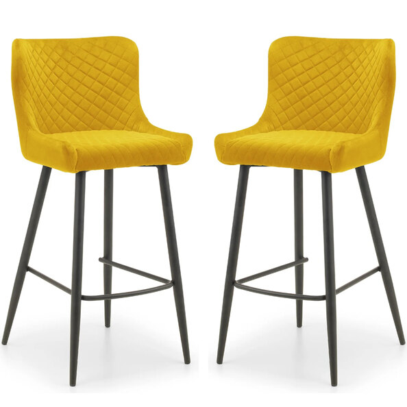 Lakia Mustard Velvet Bar Stools With Black Legs - Pair