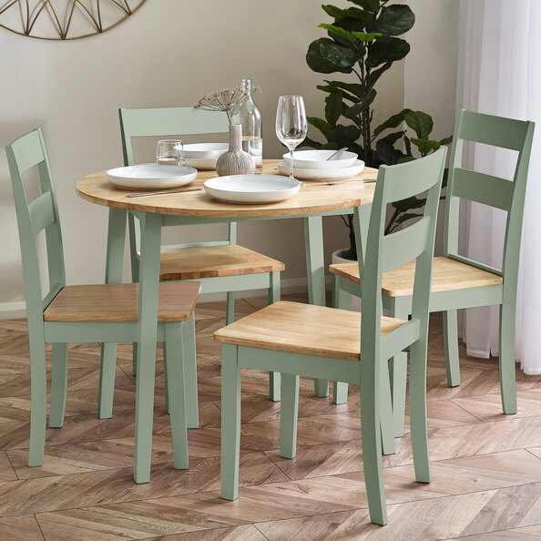 Lamar Green And Light Brown Wooden Drop Leaf Dining Table With 4 Chairs