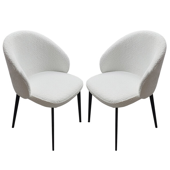 Lamar Ivory White Fabric Dining Chairs With Black Legs In Pair