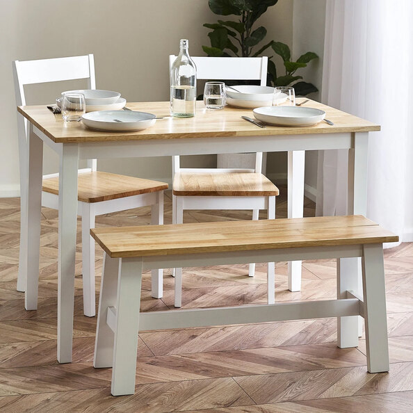 Lamar White Oak Wooden Rectangular Dining Table With 2 Chairs 1 Bench