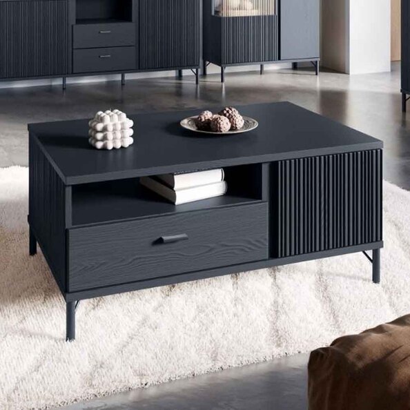 Lambeth Wooden Coffee Table With 2 Doors 1 Drawer In Graphite Black