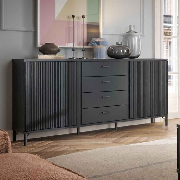 Lambeth Wooden Sideboard With 2 Doors 4 Drawers In Graphite Black
