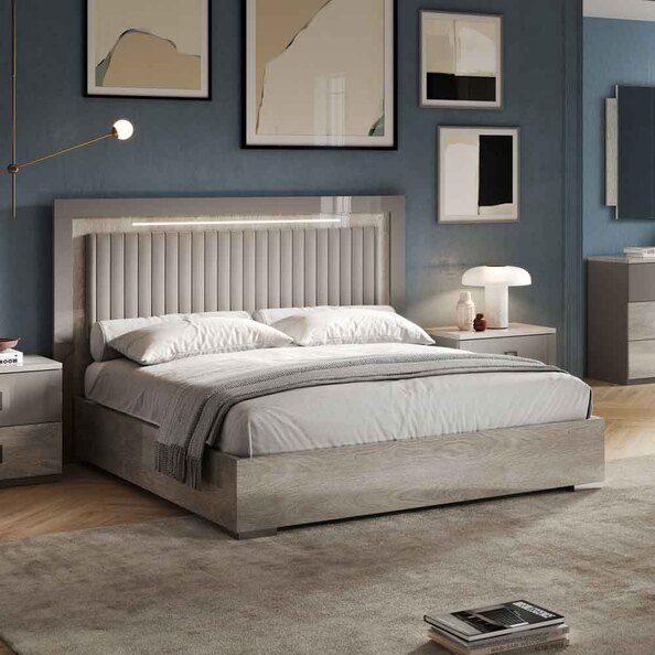 Lana High Gloss Ottoman Storage Double Bed in Grey and Oak