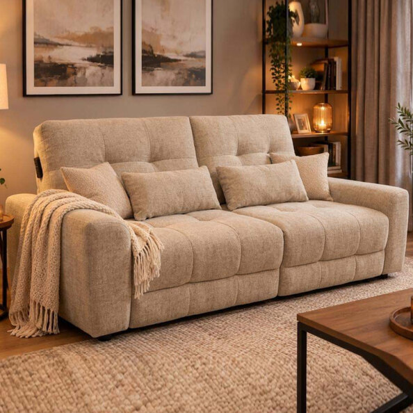 Langford Fabric Electric Recliner 2.5 Seater Sofa Bed in Beige