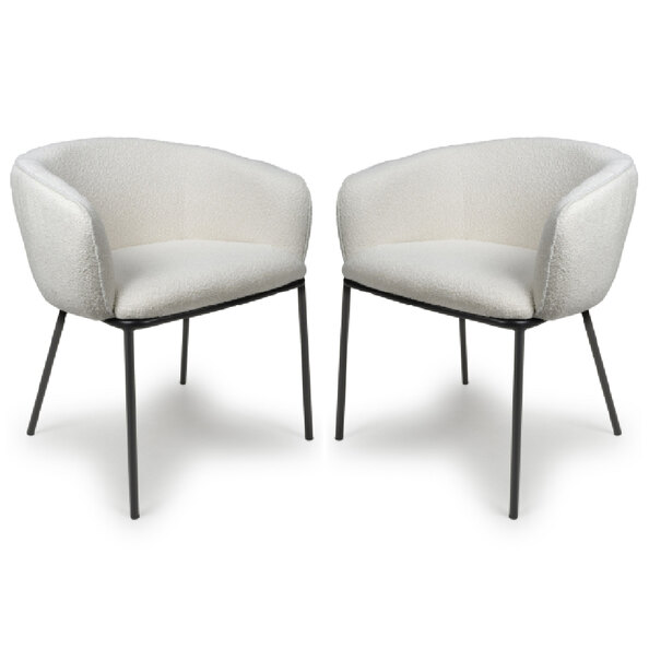 Langley White Fabric Dining Chairs With Black Legs In Pair