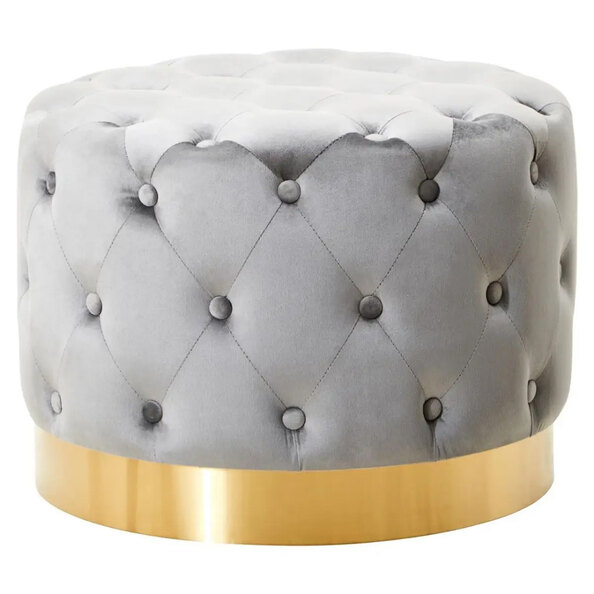 Langston Velvet Stool With Gold Base In Grey