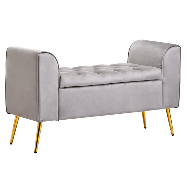 Langston Velvet Storage Ottoman In Grey