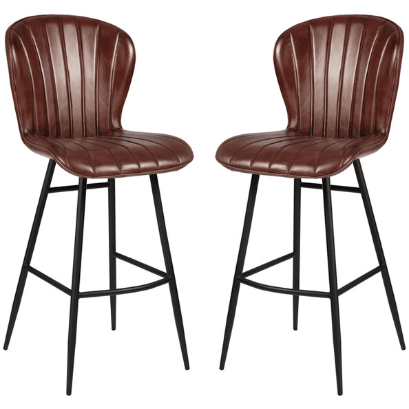 Laramie Claret Red Genuine Leather Bar Stools In Pair