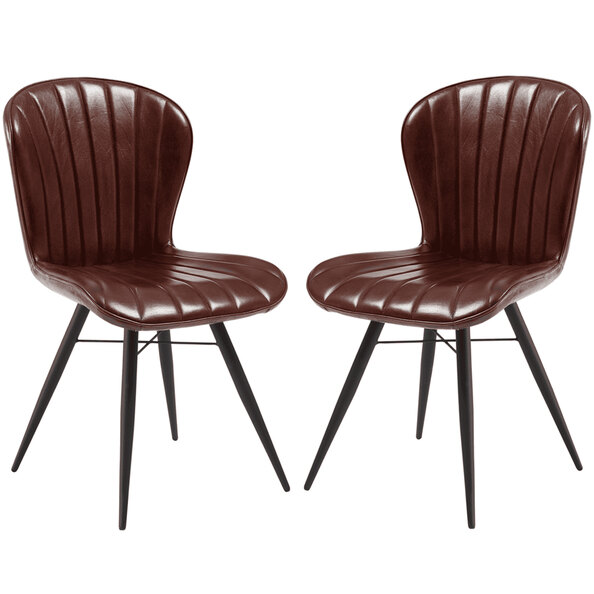 Laramie Claret Red Genuine Leather Side Dining Chairs In Pair