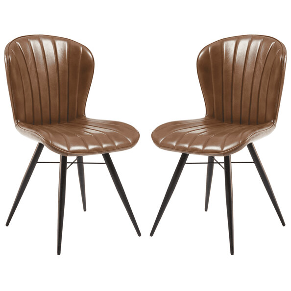Laramie Pecan Brown Genuine Leather Side Dining Chairs In Pair