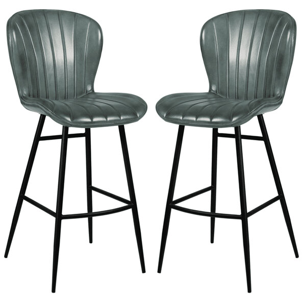 Laramie Steel Grey Genuine Leather Bar Stools In Pair