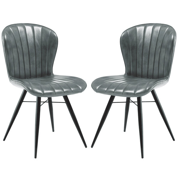 Laramie Steel Grey Genuine Leather Side Dining Chairs In Pair