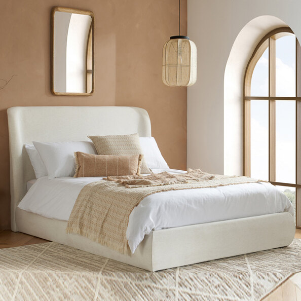 Laredo Fabric Ottoman Storage Double Bed In Cream
