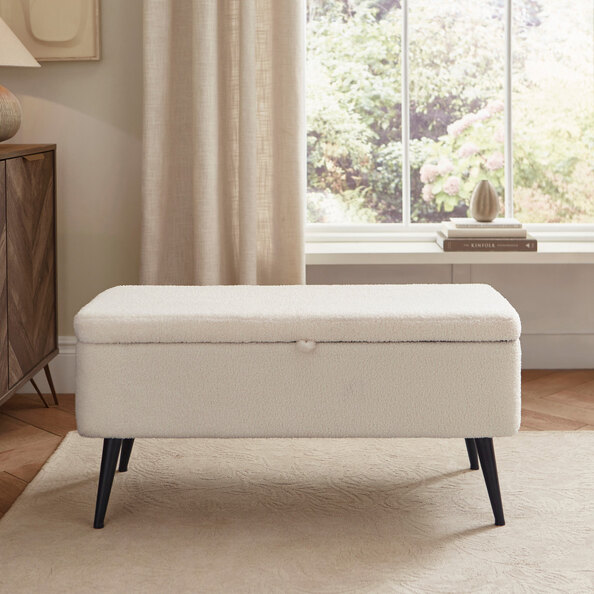 Lareon Fabric Storage Ottoman In Cream