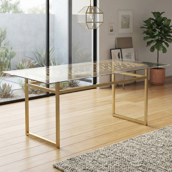 Larissa Glass Top Dining Table with Gold Metal Frame