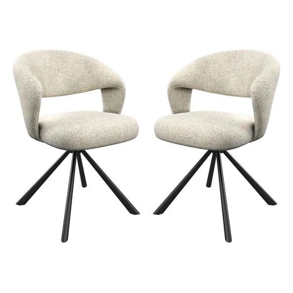 Laroz Champagne Fabric Dining Chairs with Black Legs in Pair