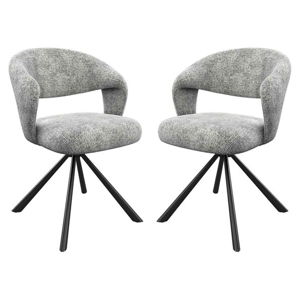 Laroz Grey Fabric Dining Chairs with Black Legs in Pair