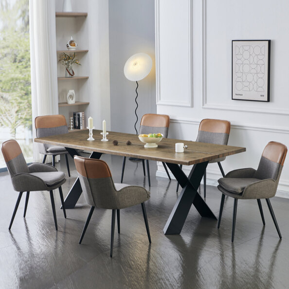 Laughlin Wooden Dining Table With 6 Rolla Light Grey Chairs - Oak