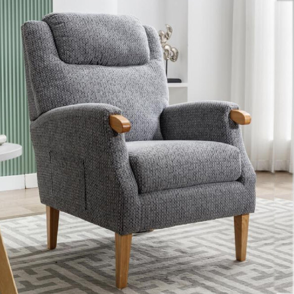 Laurel Fabric 1 Seater Sofa With Oak Legs In Steel Blue
