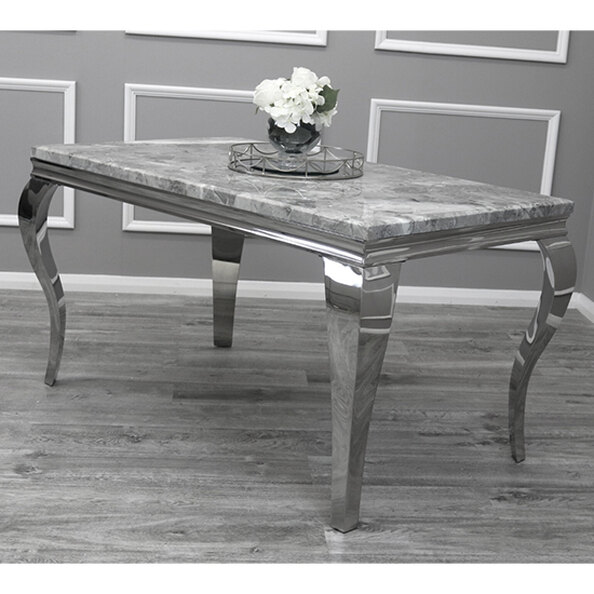 Laval Large Light Grey Marble Dining Table With Chrome Legs