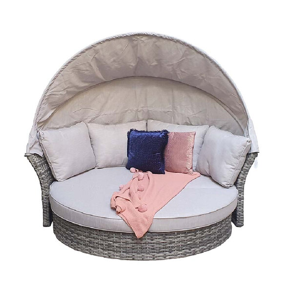 Lavey Rattan Garden Daybed With Cushion In Grey