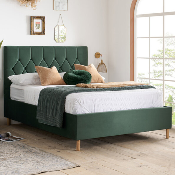 Laxly Fabric Ottoman Storage King Size Bed In Green