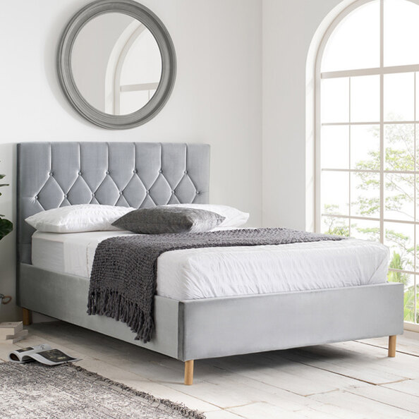 Laxly Fabric Ottoman Storage Small Double Bed In Grey