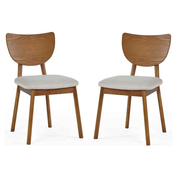 Layton Cherry Ash Wooden Dining Chairs with Fabric Seat in Pair