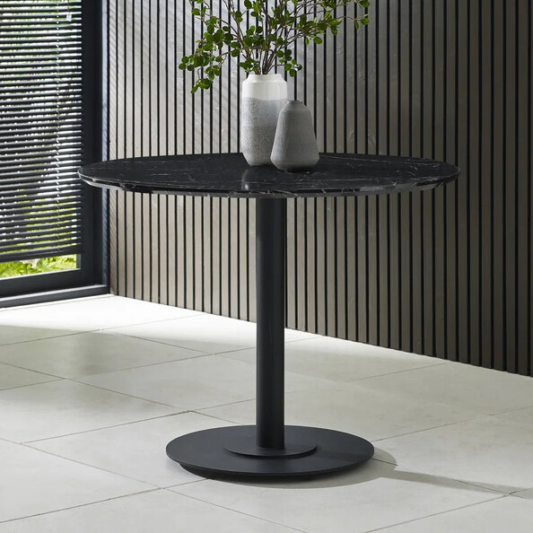 Layton Round Marble Effect Top Dining Table in Black