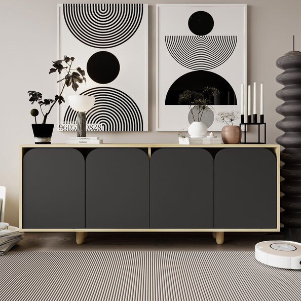 Lazio Wooden Sideboard with 4 Doors in Sapphire Oak and Anthracite