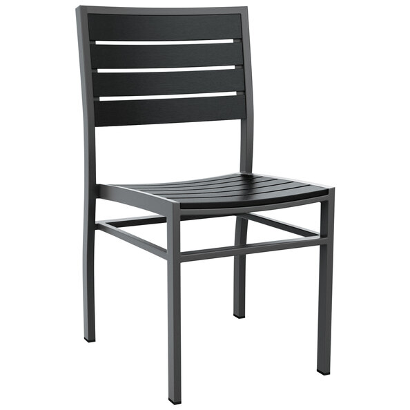 Lazzaretto Aluminium Outdoor Sidechair With Grey Frame In Black