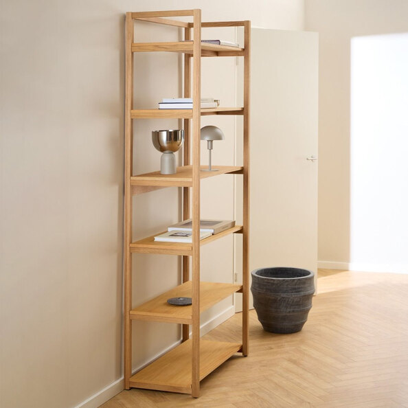 Leburn Wooden Bookcase With 6 Shelves In Oak