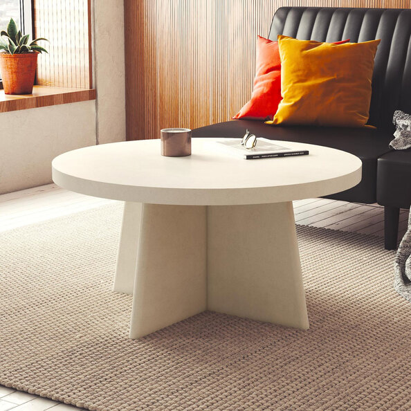 Leeds Round Wooden Coffee Table in Beige White