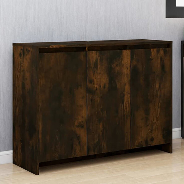 Leehi Wooden Sideboard With 3 Doors In Smoked Oak