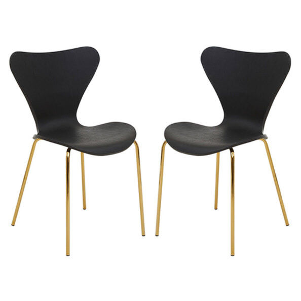 Leila Black Plastic Dining Chairs With Gold Metal legs In A Pair