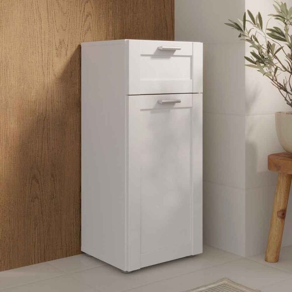 Leko Wooden Bathroom Storage Cabinet with 1 Door 1 Drawer in White