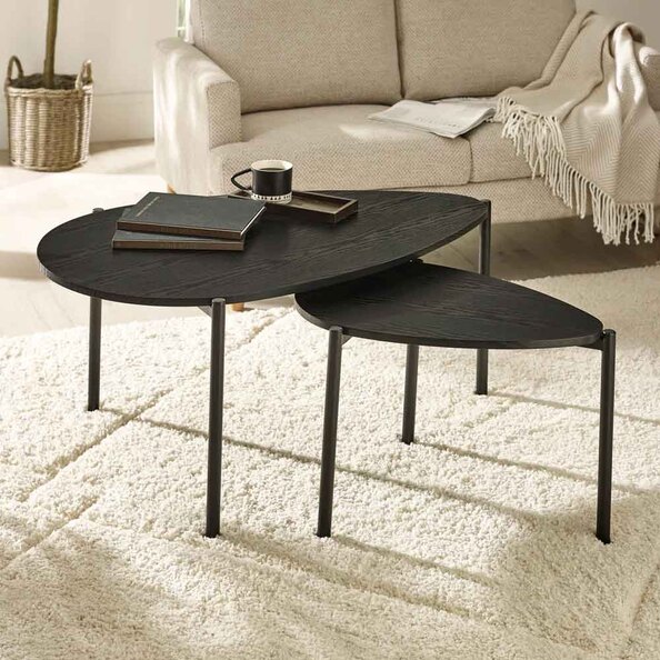 Lelvra Wooden Nest of 2 Coffee Tables in Black Ash