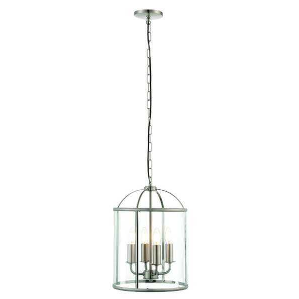 Laughlin 4 Lights Clear Glass Pendant Light In Satin Nickel