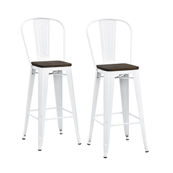 Lenox White Metal Counter Bar Stools in Pair