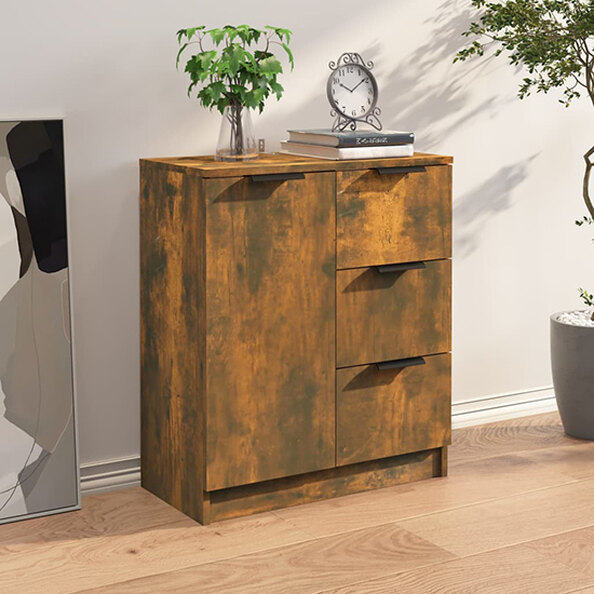 Leslie Wooden Sideboard With 1 Door 3 Drawers In Smoked Oak