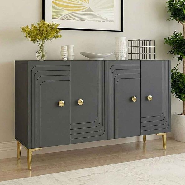 Lessi Wooden Sideboard with 4 Doors in Anthracite and Gold