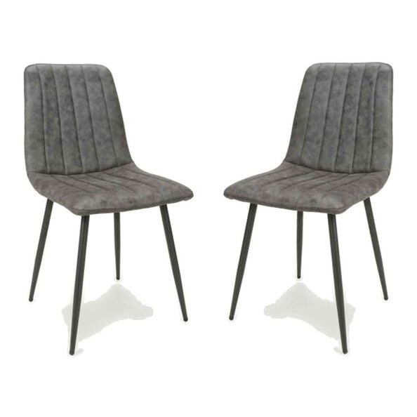 Leuven Fabric Dining Chairs In Pair In Microfibre Grey