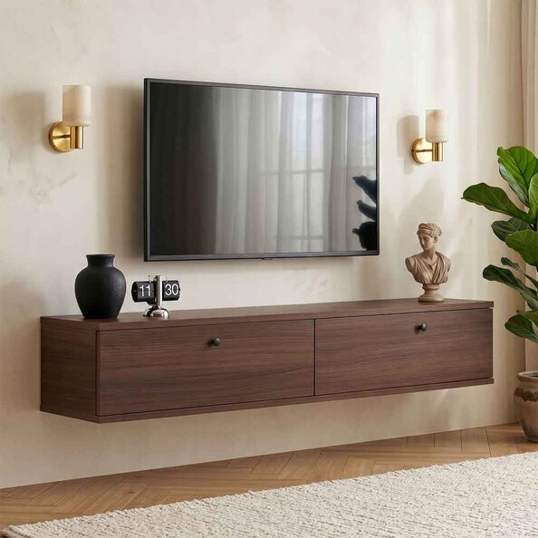 Ligne 140cm Wooden Wall Mounted TV Stand with 2 Doors in Milano Walnut