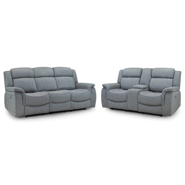 Lindsay Fabric Electric Recliner 3+2 Seater Sofa Set In Grey