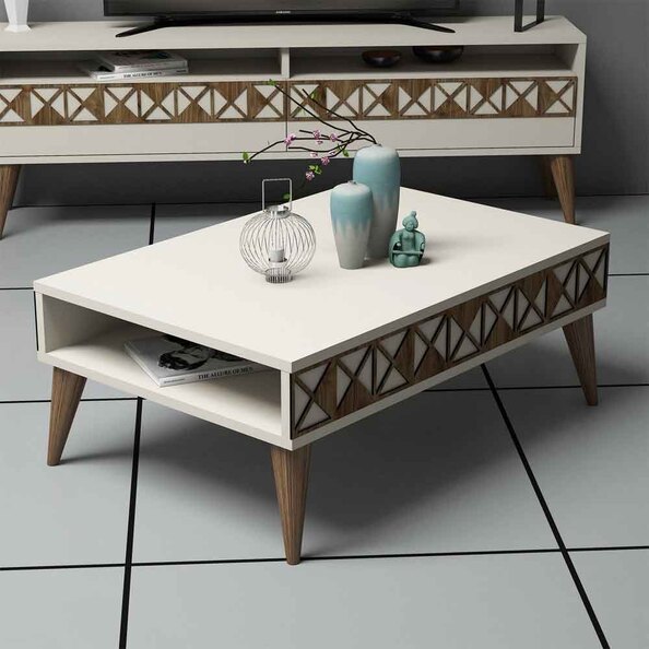 Line Wooden Coffee Table in Cream and Oak