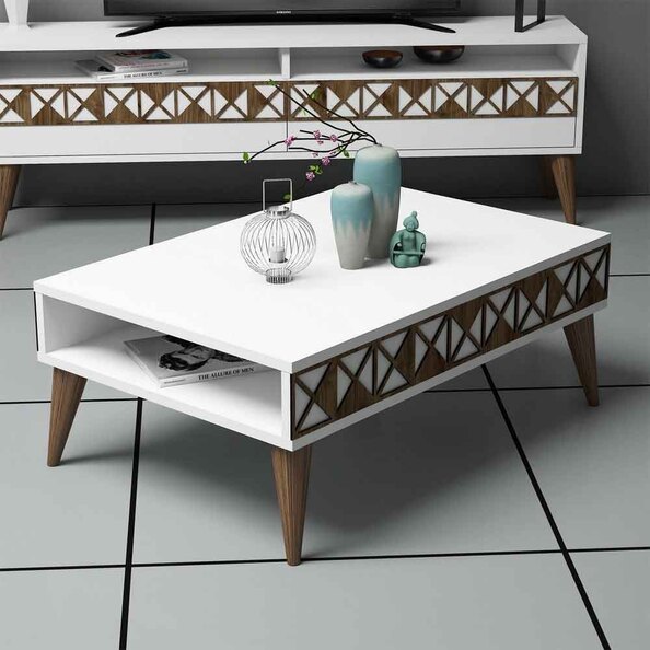 Line Wooden Coffee Table in White and Oak